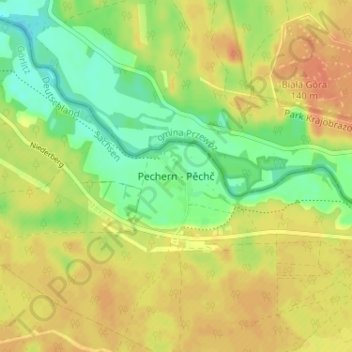 Mapa topográfico Pechern, altitud, relieve