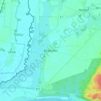 Mapa topográfico Bickhusen, altitud, relieve