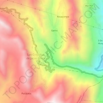 Mapa topográfico Chasqui, altitud, relieve