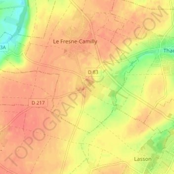 Mapa topográfico Camilly, altitud, relieve