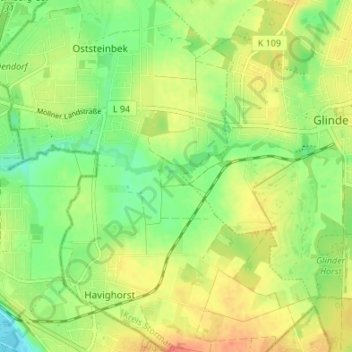 Mapa topográfico Domhorst, altitud, relieve