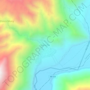 Mapa topográfico Secocha, altitud, relieve