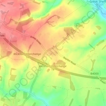 Mapa topográfico Shefford Woodlands, altitud, relieve