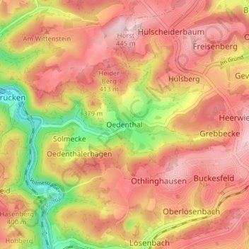 Mapa topográfico Oedenthal, altitud, relieve