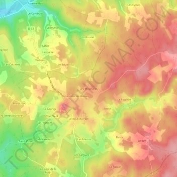 Mapa topográfico Les Mounards, altitud, relieve