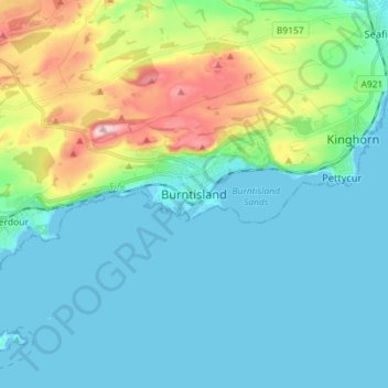 Mapa topográfico Burntisland, altitud, relieve