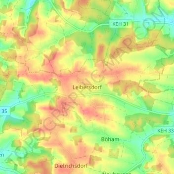 Mapa topográfico Leibersdorf, altitud, relieve