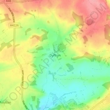 Mapa topográfico Dyffryn, altitud, relieve
