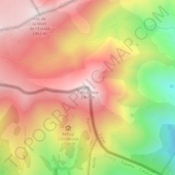 Mapa topográfico Costabona, altitud, relieve
