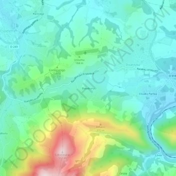 Mapa topográfico Basaburu, altitud, relieve