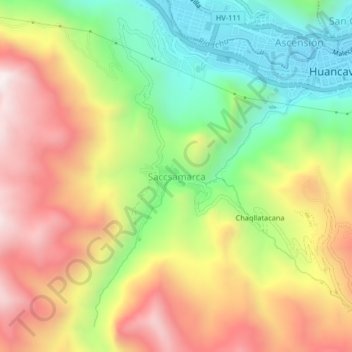 Mapa topográfico Saccsamarca, altitud, relieve