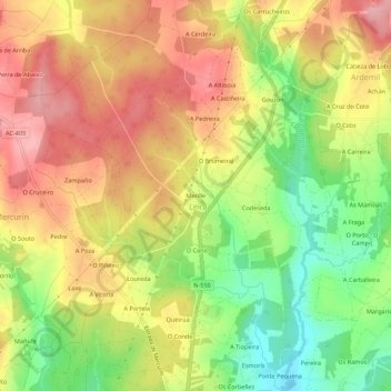 Mapa topográfico Menlle, altitud, relieve