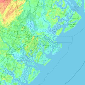 Mapa topográfico Whitemarsh Island, altitud, relieve