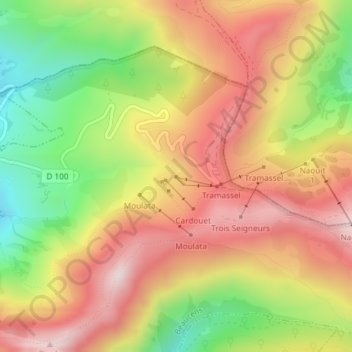 Mapa topográfico Hautacam, altitud, relieve