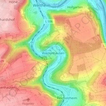 Mapa topográfico Waldenhausen, altitud, relieve