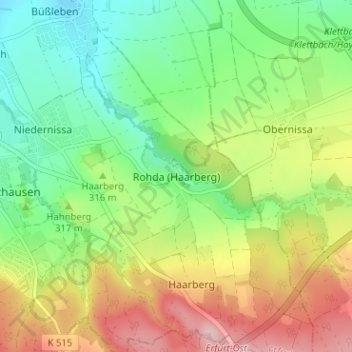 Mapa topográfico Rohda (Haarberg), altitud, relieve