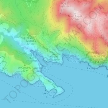 Mapa topográfico Aiguille de Sugiton, altitud, relieve