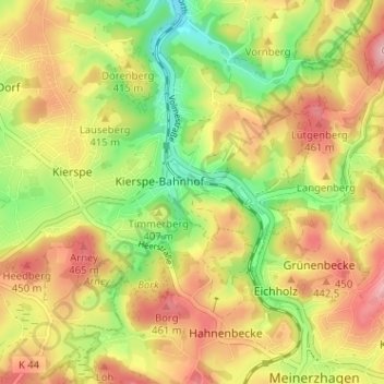 Mapa topográfico Windfuhr, altitud, relieve