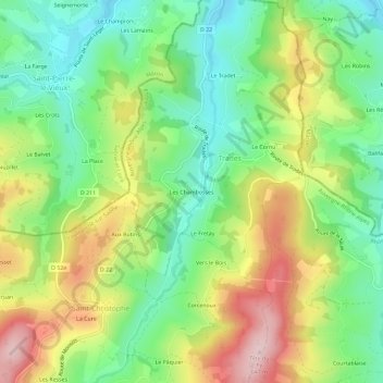 Mapa topográfico Les Chambosses, altitud, relieve