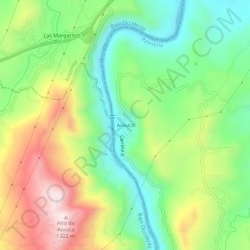 Mapa topográfico Arauca, altitud, relieve