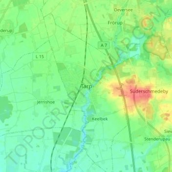 Mapa topográfico Tarp, altitud, relieve