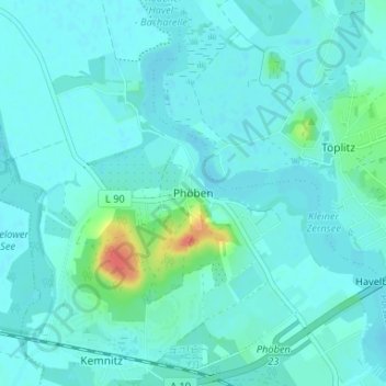 Mapa topográfico Phöben, altitud, relieve