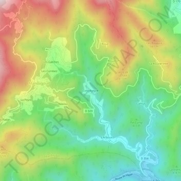 Mapa topográfico Costubague, altitud, relieve