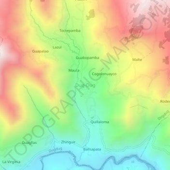 Mapa topográfico Dug-Dug, altitud, relieve