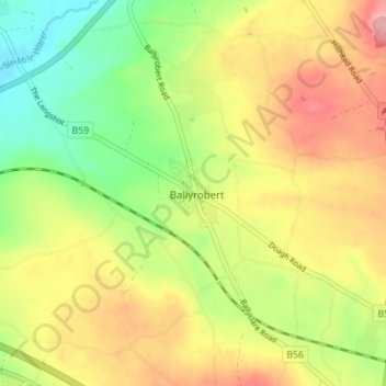 Mapa topográfico Ballyrobert, altitud, relieve