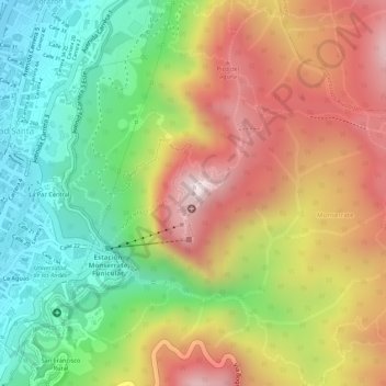 Mapa topográfico Cerro de Monserrate, altitud, relieve