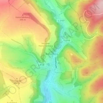 Mapa topográfico Brückenberg, altitud, relieve