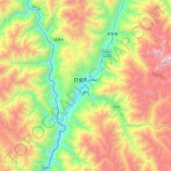 Mapa topográfico Batang, altitud, relieve