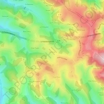 Mapa topográfico La Doua, altitud, relieve