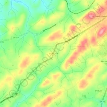 Mapa topográfico Cedar Hill, altitud, relieve