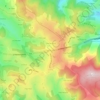 Mapa topográfico Chez Ferrand, altitud, relieve