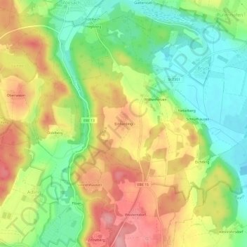 Mapa topográfico Einharding, altitud, relieve