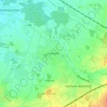 Mapa topográfico Vorhelm, altitud, relieve
