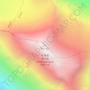 Mapa topográfico Shishapangma, altitud, relieve