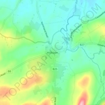 Mapa topográfico Hilltown, altitud, relieve