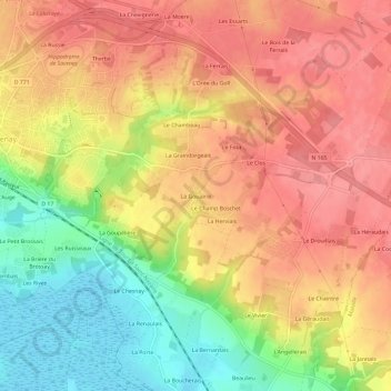 Mapa topográfico La Gouairie, altitud, relieve