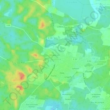 Mapa topográfico Cabarriou, altitud, relieve