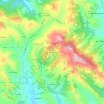 Mapa topográfico Vezzolano, altitud, relieve
