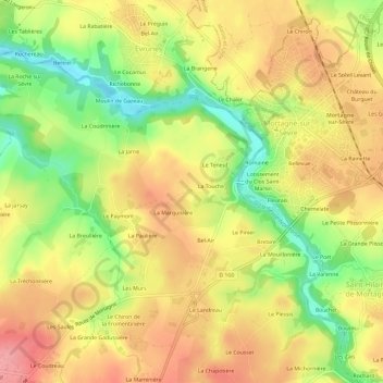 Mapa topográfico Le Bignon, altitud, relieve