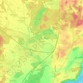 Mapa topográfico Staudham, altitud, relieve