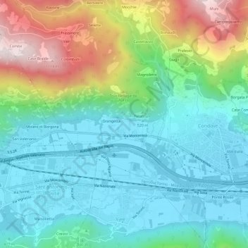 Mapa topográfico Poisatto, altitud, relieve