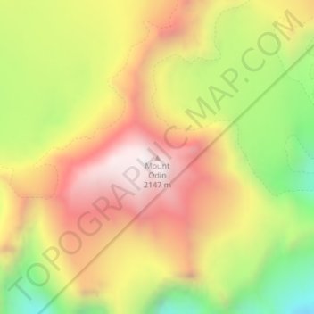 Mapa topográfico Mount Odin, altitud, relieve