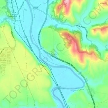 Mapa topográfico Foglia, altitud, relieve