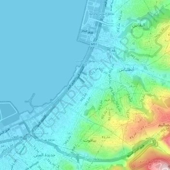 Mapa topográfico Jal El Dib, altitud, relieve