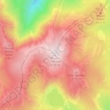 Mapa topográfico Mount Twynam, altitud, relieve