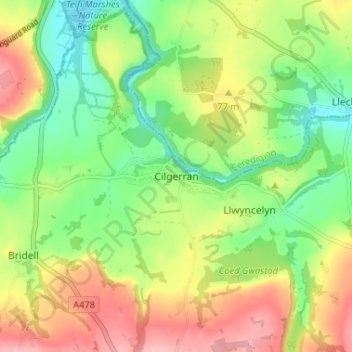 Mapa topográfico Cilgerran, altitud, relieve